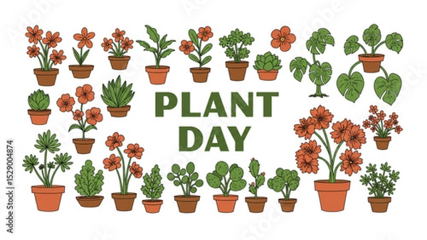 Obraz Celebrate Plant Day with this delightful collection of potted plants perfect for spring designs, branding, and logo creation.