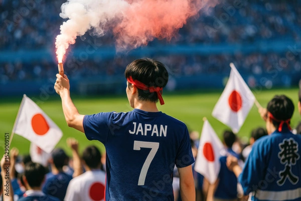 Fototapeta Japanese Fan with Flare and Headband at Stadium


