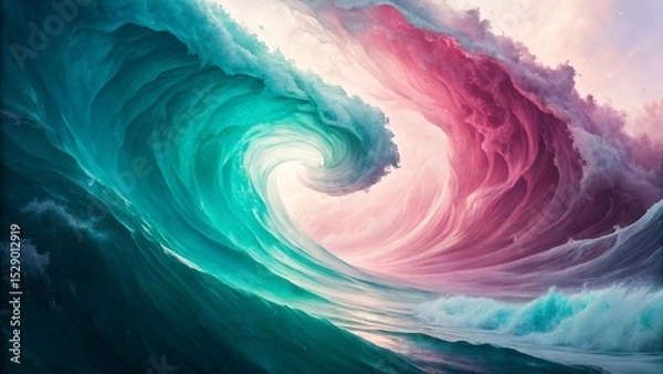 Obraz Surreal teal and pink ocean waves colliding