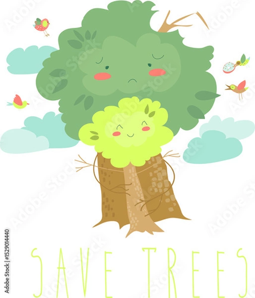 Fototapeta ECO FRIENDLY. Ecology concept with cartoon trees. Vector illustration