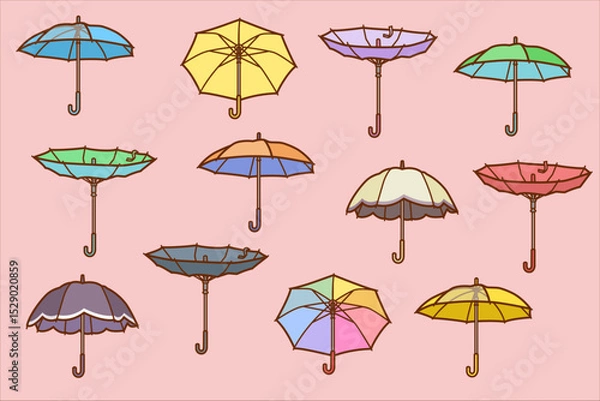 Obraz 色々な傘のイラストセット／Various umbrella illustration set 