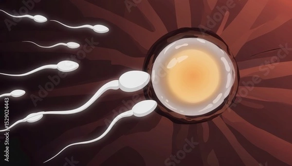 Obraz Animated sperm race toward an egg in a stylized illustration depicting the moment of fertilization in a scientific concept.