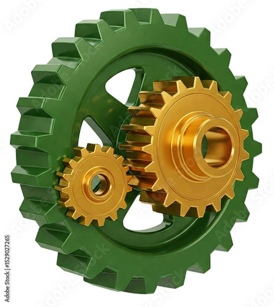 Fototapeta Environmental drive gear technology icon with transparent background. Green gear for bio-economy to limit climate change and global warming. Work concept. PNG