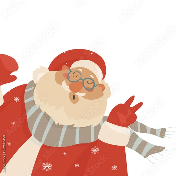 Fototapeta Vector Christmas card with Santa Claus. Cute holiday cartoon background. Merriest wishes. Christmas greeting card with Santa.