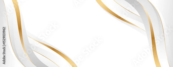 Obraz Elegant white and gray luxury wave background with gold accents. Abstract modern banner design for websites, headers, sale templates, business ads, awards, events, and more