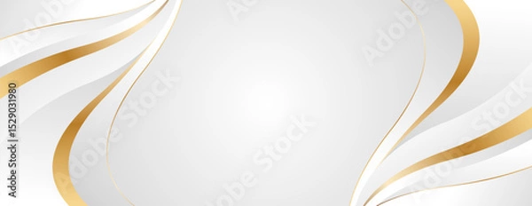 Obraz Elegant white and gray luxury wave background with gold accents. Abstract modern banner design for websites, headers, sale templates, business ads, awards, events, and more