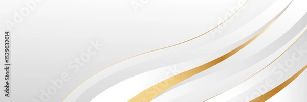 Obraz Elegant white and gray luxury wave background with gold accents. Abstract modern banner design for websites, headers, sale templates, business ads, awards, events, and more