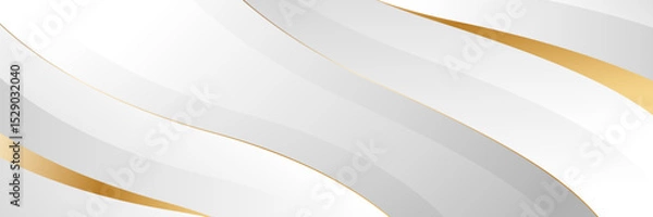 Obraz Elegant white and gray luxury wave background with gold accents. Abstract modern banner design for websites, headers, sale templates, business ads, awards, events, and more