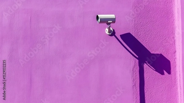 Obraz Security camera mounted on a vibrant purple wall, casting a long shadow.
