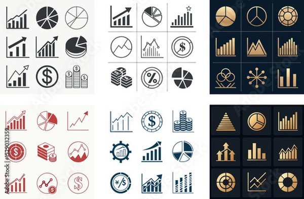 Fototapeta Set of 54 Minimalist Vector Icons for Diverse Financial Data Visualization  