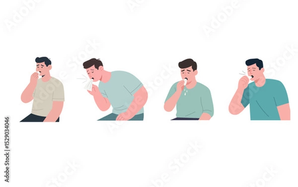 Obraz Illustration of people coughing and sneezing to show illness prevention.