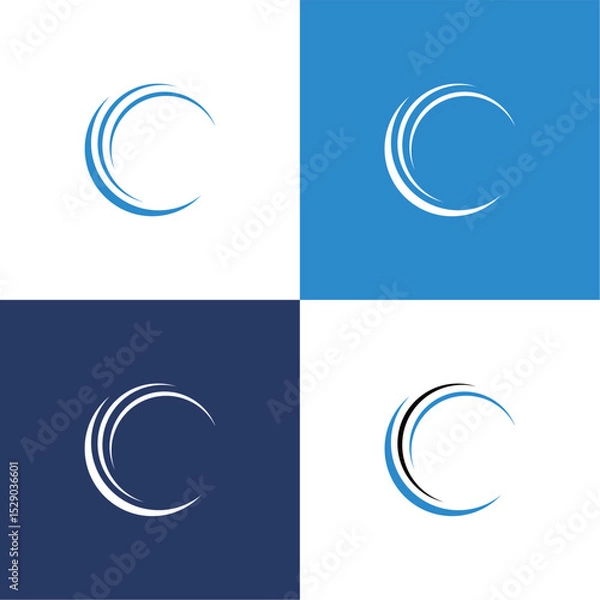 Obraz circle sphere logo, A semicircular graphic element with several curved lines in a gradient blue from dark to light, giving a dynamic and modern impression.