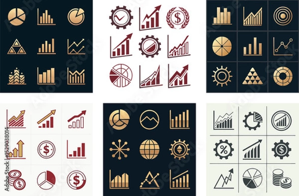 Fototapeta Bold Metallic Palette Vector Set of Financial Data Icons  