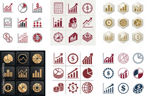 Fototapeta Modern Gradient Vector Design of Diverse Financial Data Icons  