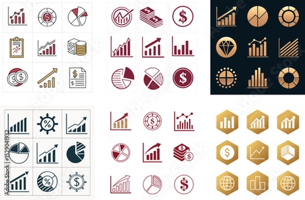 Fototapeta Clean Isolated Vector Icons of Financial Visualization on Transparent Background  