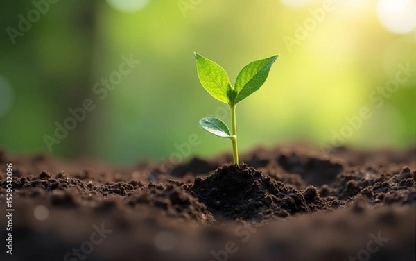 Fototapeta Tiny seedling sprouting from a footprint in the earth, symbolizing new growth and environmental impact A powerful image for nature, ecology, and sustainability themes , environment, plant
