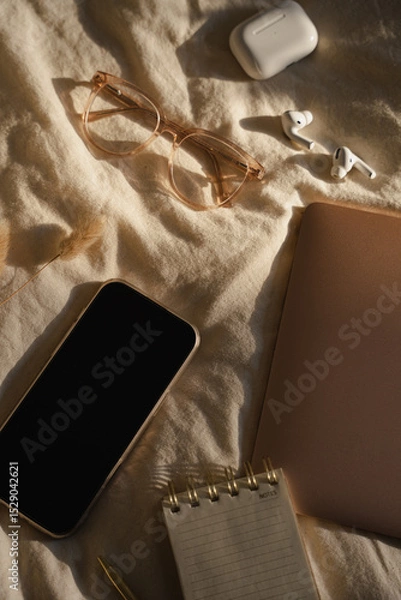 Fototapeta Flat Lay of Tech Gadgets and Stationery