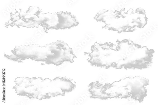 Fototapeta Cloud sky white fluffy isolated realistic collection set nature weather cumulus soft atmosphere floating peaceful dreamy shape