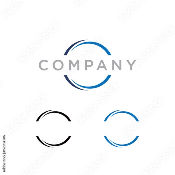 Obraz circle sphere logo, A semicircular graphic element with several curved lines in a gradient blue from dark to light, giving a dynamic and modern impression.