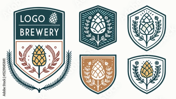 Fototapeta Set of Gothic Badge Vector Logos for Sustainable Craft Brewery  