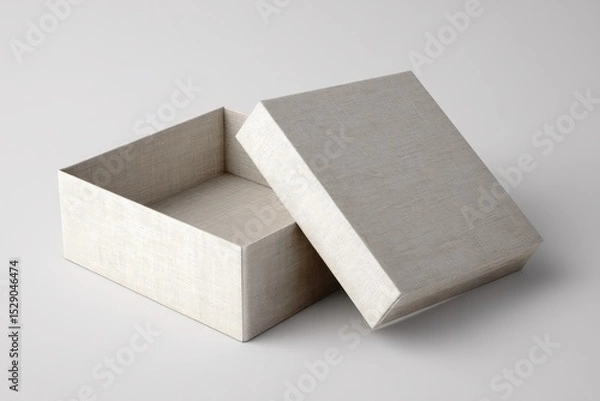 Fototapeta Blank 3D wool packaging box with a fold-over lid, emphasizing the texture of the wool against a simple backdrop.