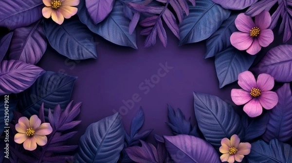 Obraz Elegant purple floral background with beautiful flowers and delicate leaves in a soft botanical arrangement, ideal for nature-themed designs, greeting cards, invitations, and romantic digital art proj