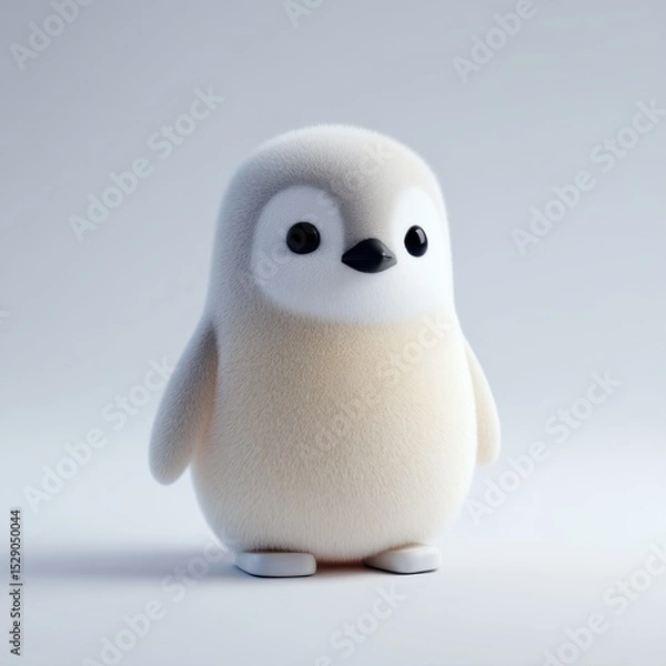 Fototapeta Cute Fluffy Penguin Character on White Background, Symbolizing Winter Holiday Season and Childhood Innocence : Generative AI