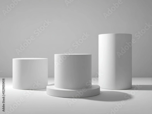 Fototapeta Minimalist White Cylinders on White Surface, Representing Product Placement and Clean Design for E-Commerce Marketing : Generative AI