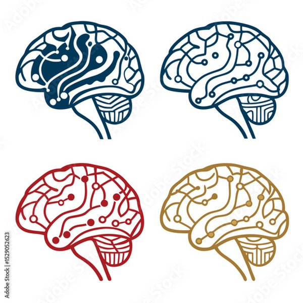 Fototapeta Transparent Background Vector Icons of Brain Connectivity  
