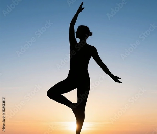 Fototapeta Generative ai image of yoga pose silhouette over morning sunlight gradient