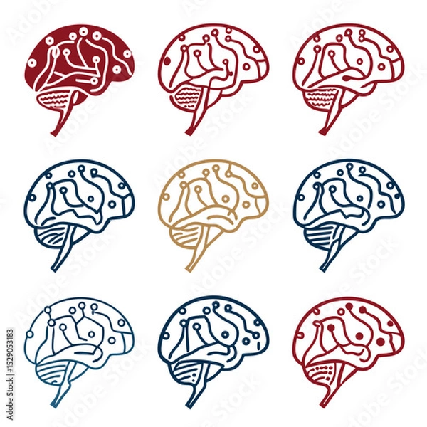 Fototapeta Minimalist Vector Art of Brain with Subtle Metallic Highlights  
