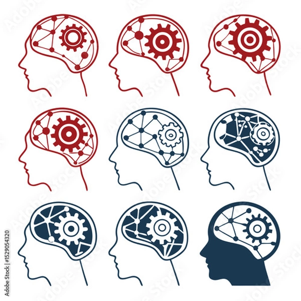 Fototapeta Clean Vector Illustration of Brain Pathways with Metallic Finish  