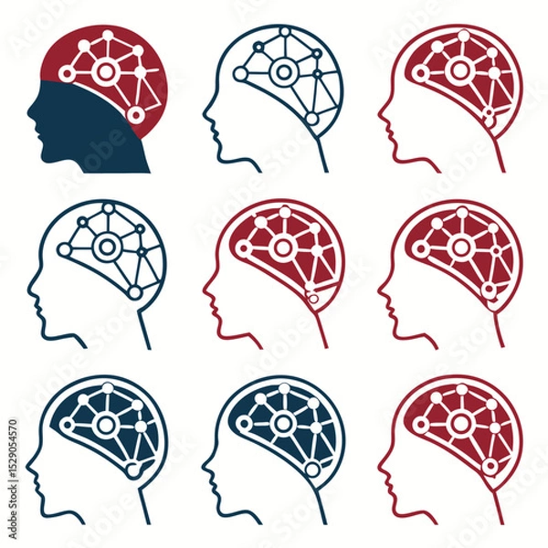 Fototapeta Simple Geometric Vector Icons of Brain Neural Connections  
