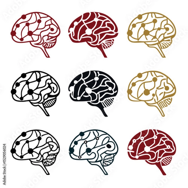 Fototapeta Bold Primary Vector Set of Brain with Metallic Sheen Elements  