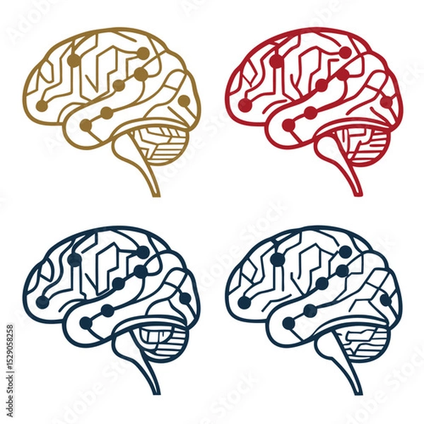 Fototapeta Clean Lines Vector Design of Brain with Metallic Sheen Icons  
