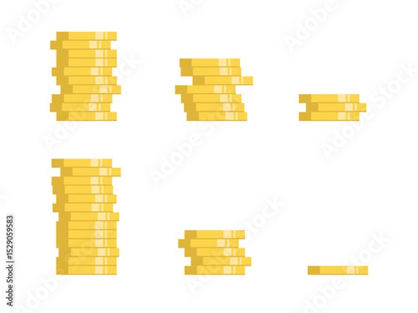 Obraz Golden coins stack set. Symbol of gold and wealth. Vector illustration on isolated background.