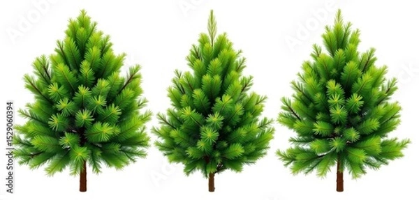 Fototapeta A collage banner of lush evergreen fir trees, isolated on a pure white background, showcasing their vibrant green needles and elegant shapes,  natural,  banner