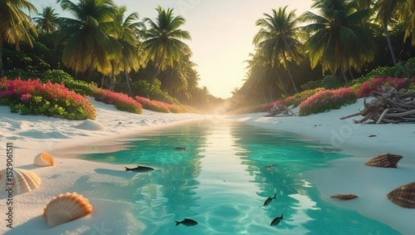 Obraz tropical beach with palm trees