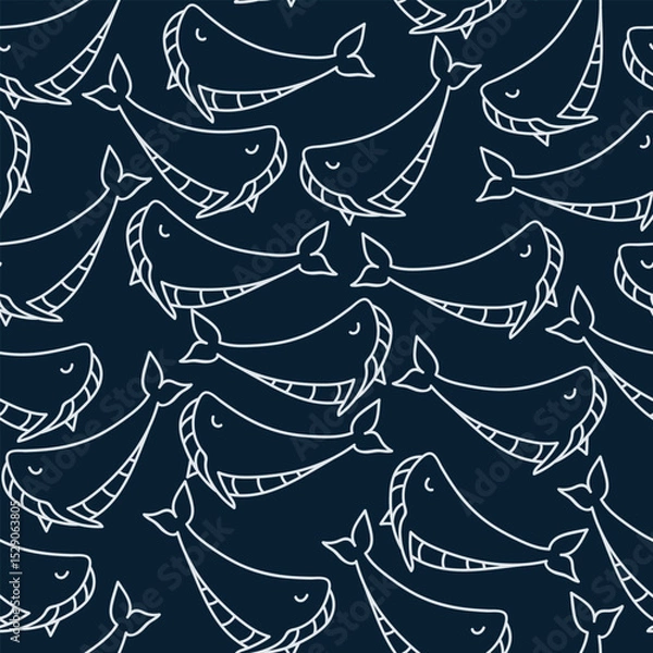 Fototapeta Seamless dark pattern with whales. Print for textile, wallpaper, covers, surface. Retro stylization. For fashion fabric. Sea life pattern