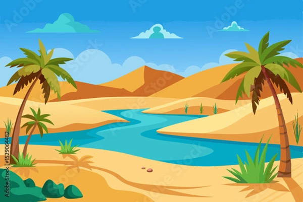 Obraz Tropical palm trees line a sandy beach, meeting the ocean under a summer sky, a true island paradise