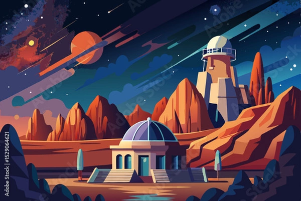 Obraz Flying over the ancient city, a UFO illustration graces the night sky above illuminated towers and traditional architecture, blending travel, culture, and mysterious design