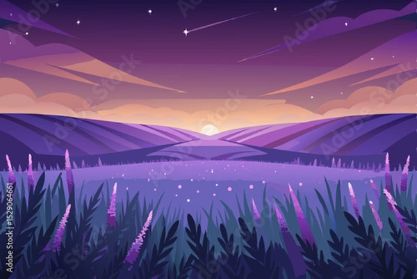 Obraz Mountain sky at twilight with sun, moon, and stars illuminating the winter landscape