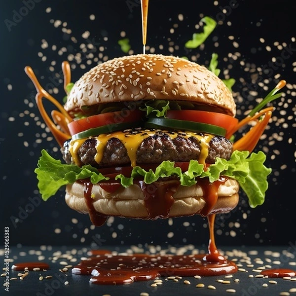 Obraz hamburger on black background