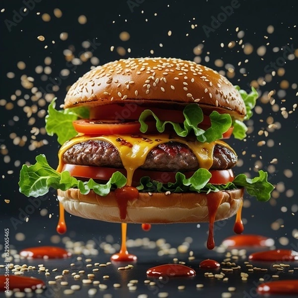 Obraz hamburger on a black background