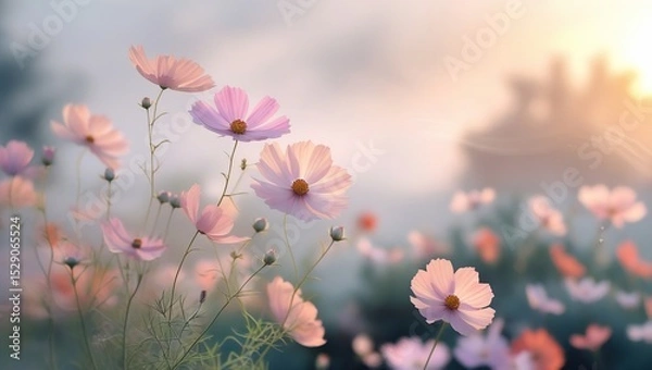 Obraz pink flowers in the field
