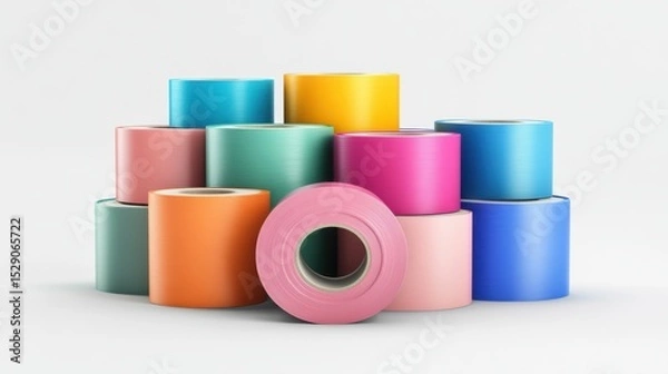 Obraz Colorful Assortment of Adhesive Tape Rolls Stacked on Neutral Background