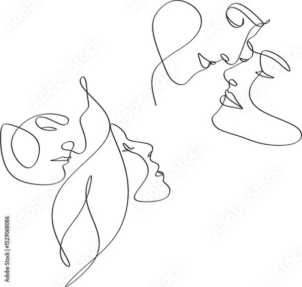 Fototapeta Set of linear abstract faces of man and woman