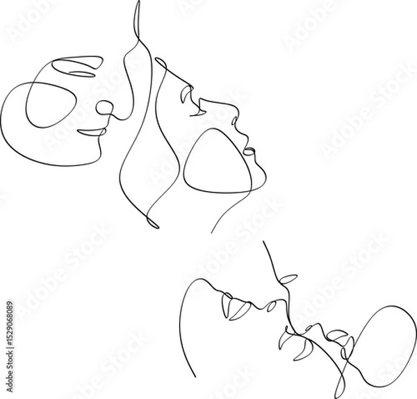 Fototapeta Set of linear abstract faces of man and woman