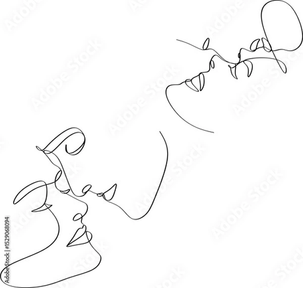 Fototapeta Set of linear abstract faces of man and woman