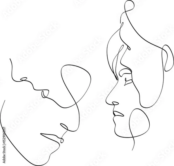 Fototapeta Set of linear abstract faces of man and woman